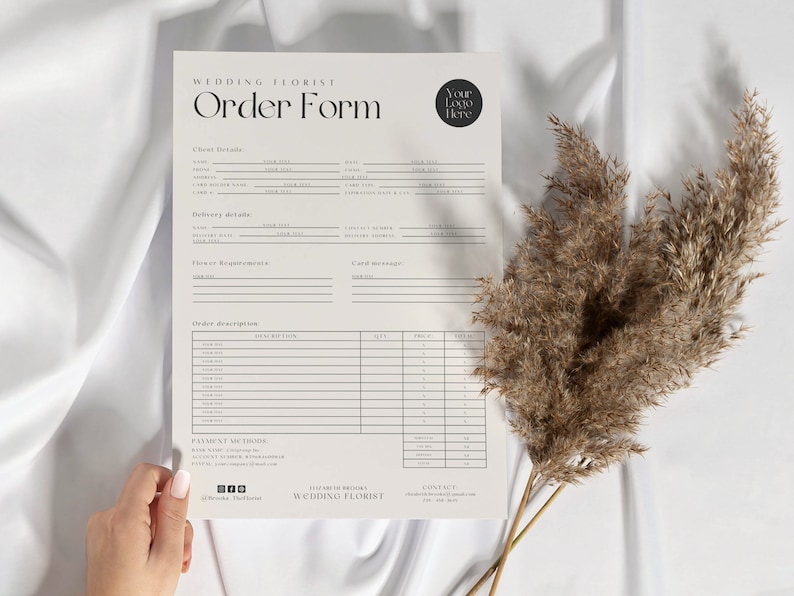 Florist Order Form Template / Canva Order Forms for Florist / Editable ...
