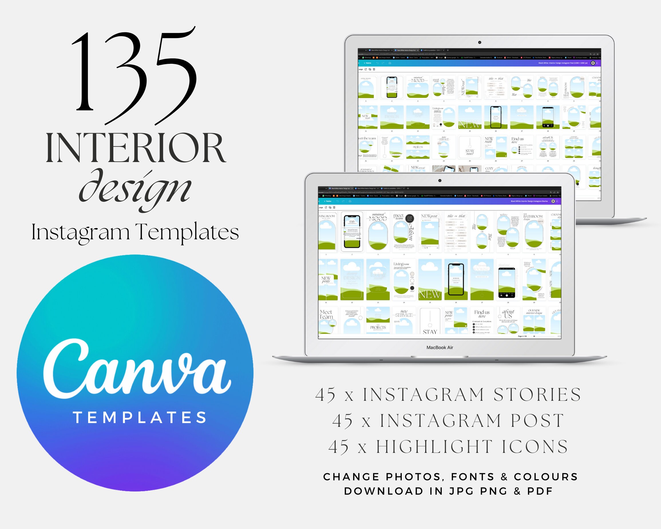 Interior Design Instagram Templates / Canva Template Bundle / Aesthetic ...