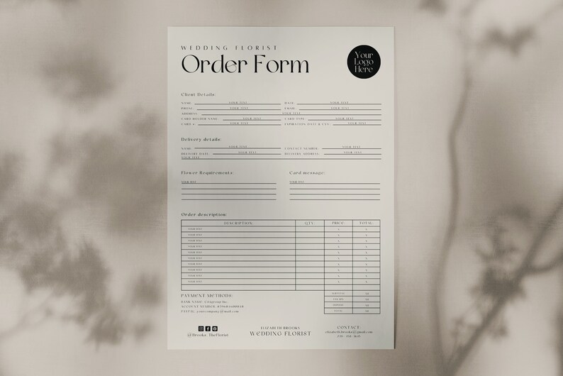 Florist Order Form Template / Canva Order Forms for Florist / Editable ...
