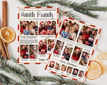 Christmas Newsletter Template /  Canva Template / Family Year in Review / Holiday Newspaper Template / Christmas Photo Collage Card