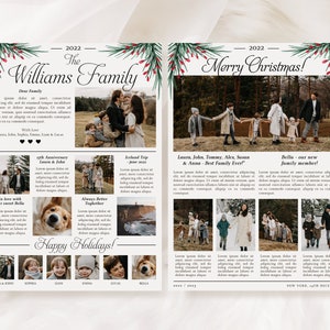 Modèle de newsletter de Noël / Année familiale en revue / Modèle de journal de vacances / Modèle Canva / Carte de collage photo de Noël