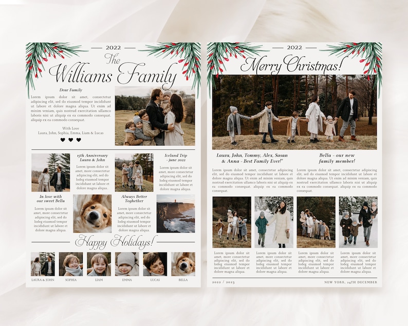 May include: A Christmas card featuring a family portrait with a green and red holiday theme. The card includes a family photo, a message, and the text "The Williams Family" and "Merry Christmas!"