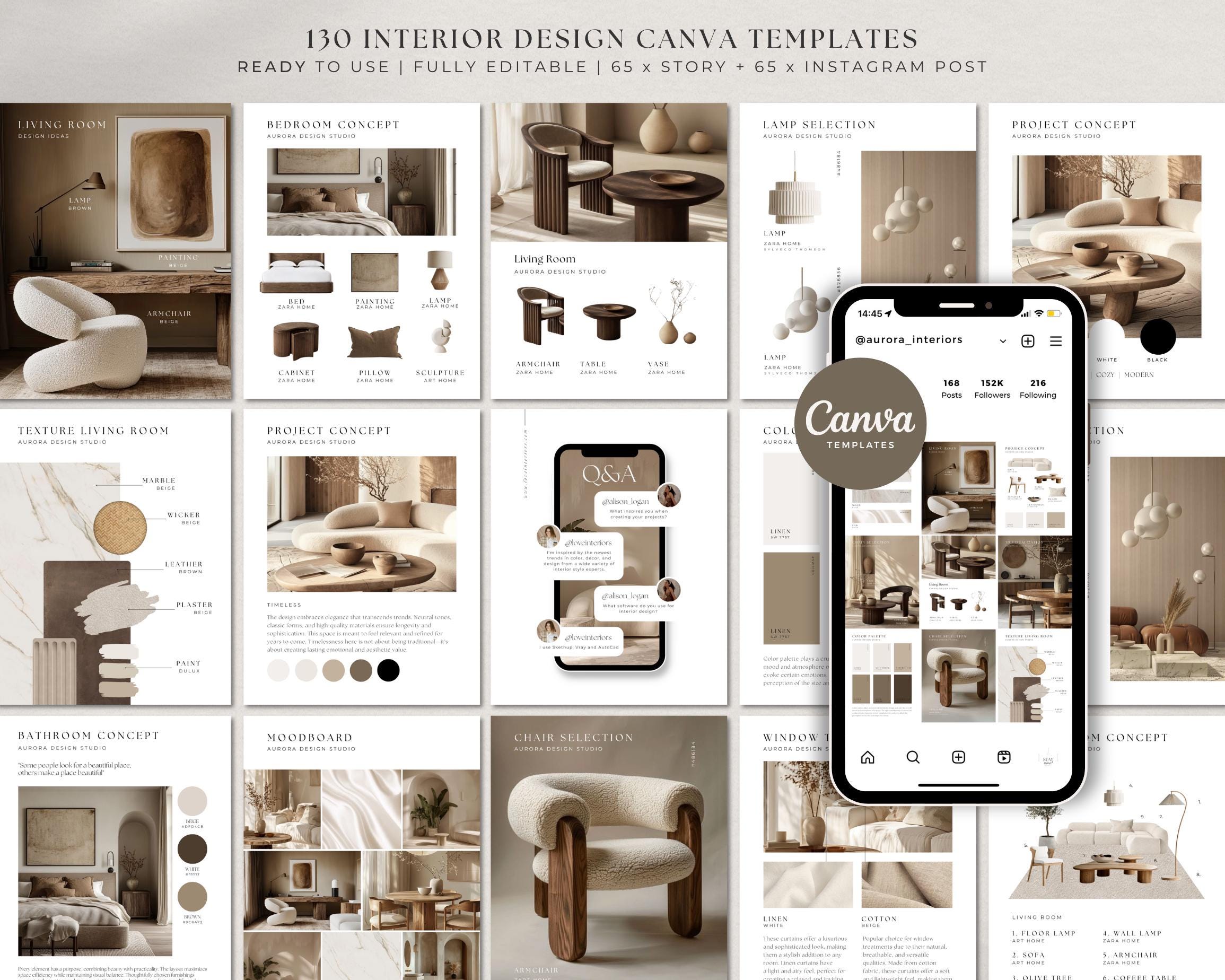 Interior Design Instagram Templates / Canva Template Bundle / Aesthetic ...