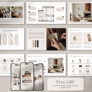 Modelo de apresentação de design de interiores / Apresentação para cliente / Modelo Canva Designer de interiores / Modelos do Instagram Arquiteto Estilista de interiores