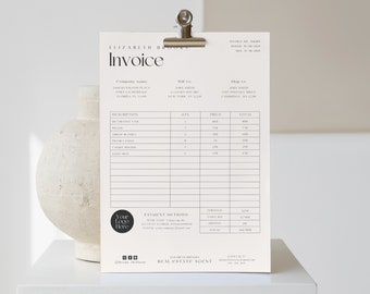 Invoice Template / Modern Beige Invoice / Business Form for Real Estate / Editable Receipt Canva Template / Wholesale Template