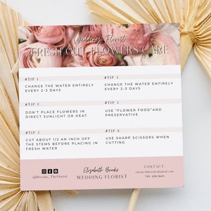 Fresh Cut Flowers Care, Florist Care Instructions Canva Template, Florist Enclosure Card, Editable Florist forms, Fresh Flowers Care Guide