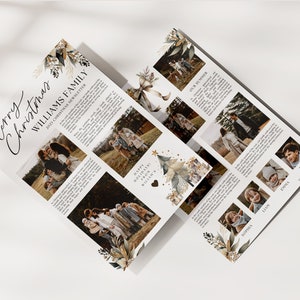 May include: A Christmas card featuring a collage of family photos and a festive message. The card has a Christmas tree and a heart design.