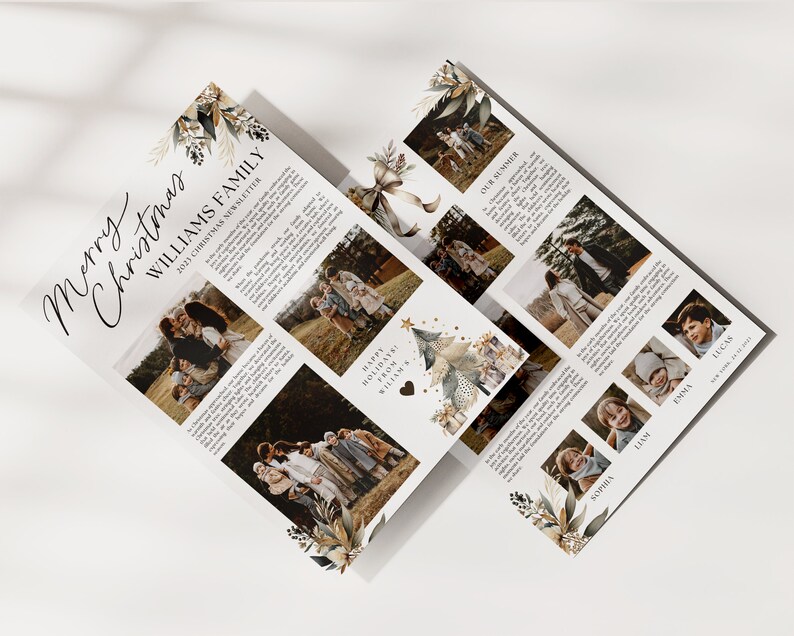 May include: A Christmas card featuring a collage of family photos and a festive message. The card has a Christmas tree and a heart design.