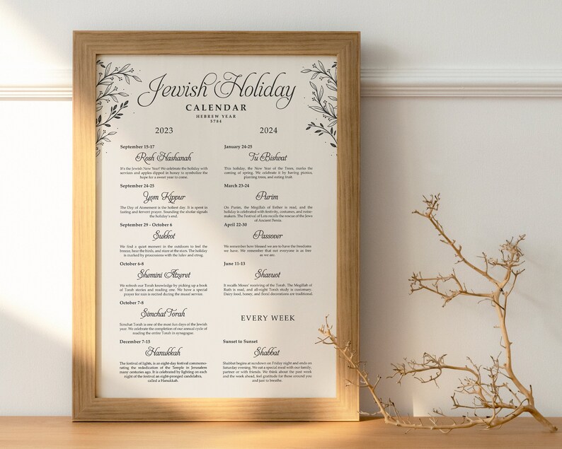 Jewish Holiday Calendar 5784 / Printable Hanukkah Calendar / Hebrew