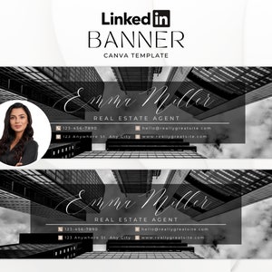 Linkedin Banner / DIY Canva Template / Professional LinkedIn Background / Contact Info / Web Banner / Real Estate Agent / Personal Profile