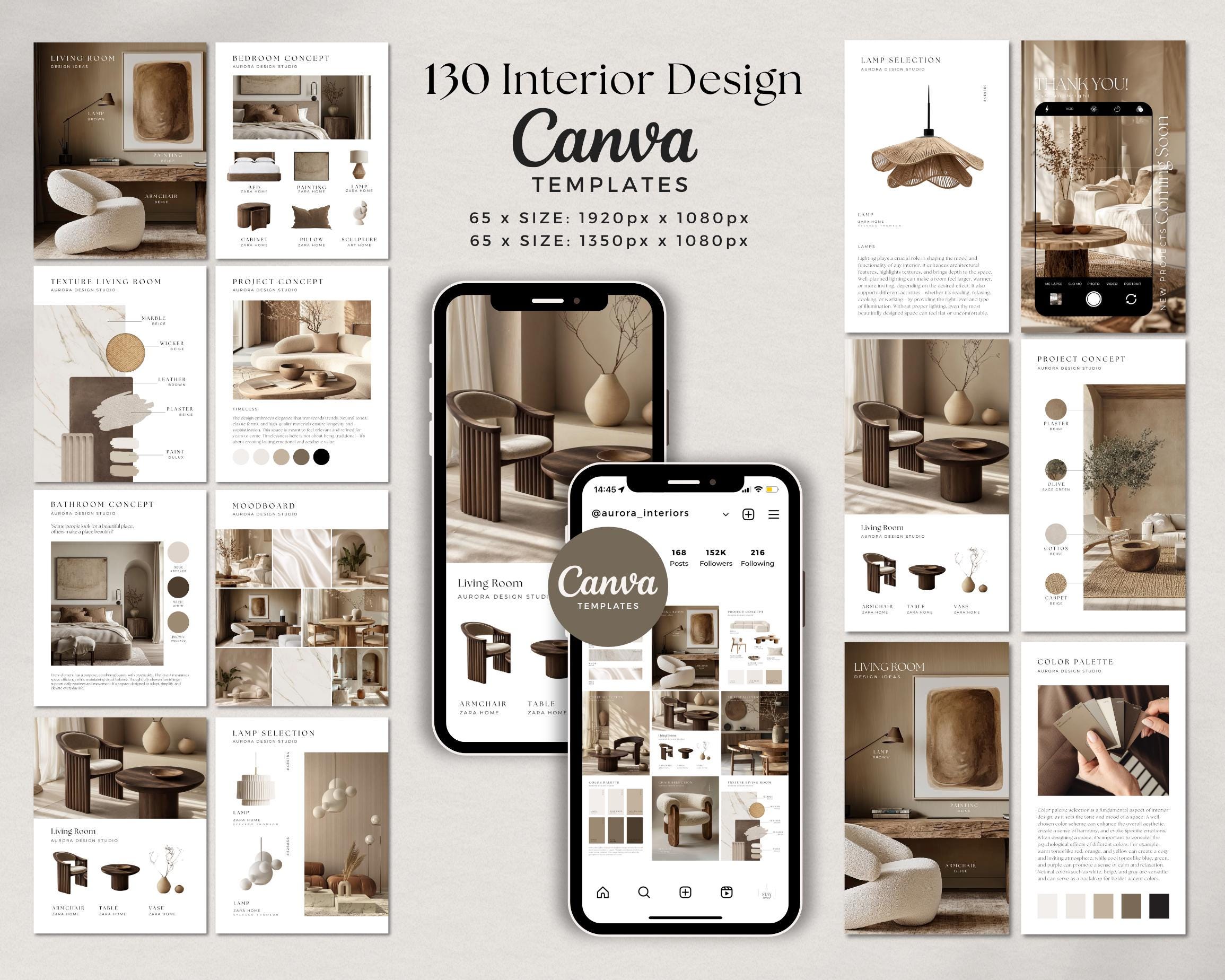 Interior Design Instagram Templates / Canva Template Bundle / Aesthetic ...
