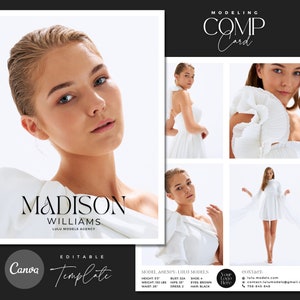 Model Comp Card / Canva Template / Fashion Model Zed Card / Model Portfolio Template / Monochrome Fashion Portfolio / Fashion Resume