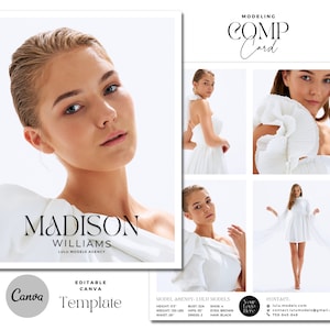 Model Comp Card / Canva Template / Fashion Model Zed Card / Model Portfolio Template / Monochrome Fashion Portfolio / Model Agency