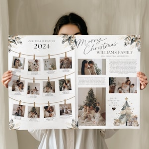 クリスマス新聞テンプレート、家族の一年を振り返る、クリスマスのお祝いニュースレター、パーソナライズされた印刷可能なクリスマス雑誌、ホリデーニュース