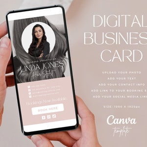 Digital Business Card / Modern Business Card / Business Card Canva Template / Hair Stylist Business Card / Hairdresser Online Business Card