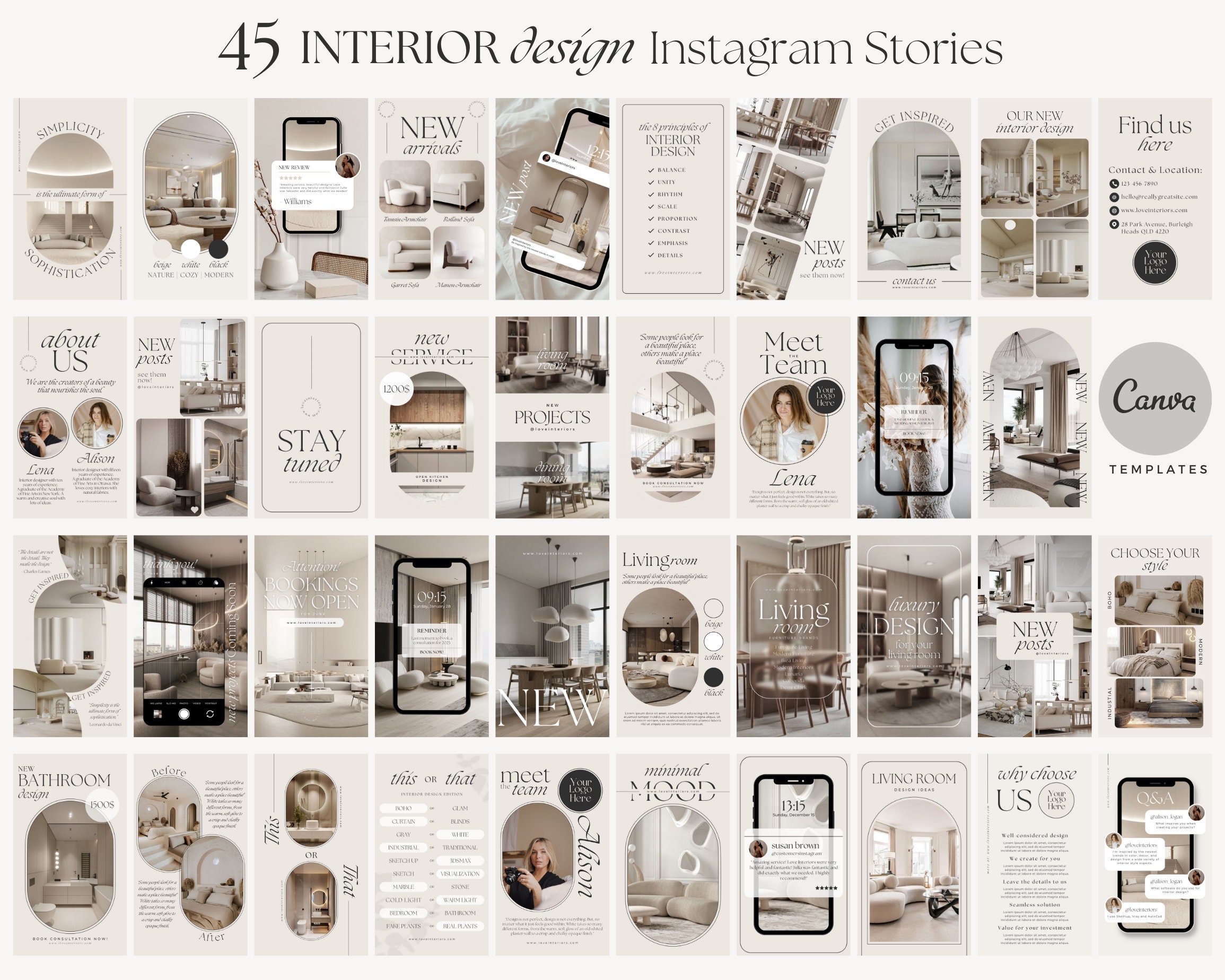 Interior Design Instagram Templates / Canva Template Bundle / Aesthetic ...