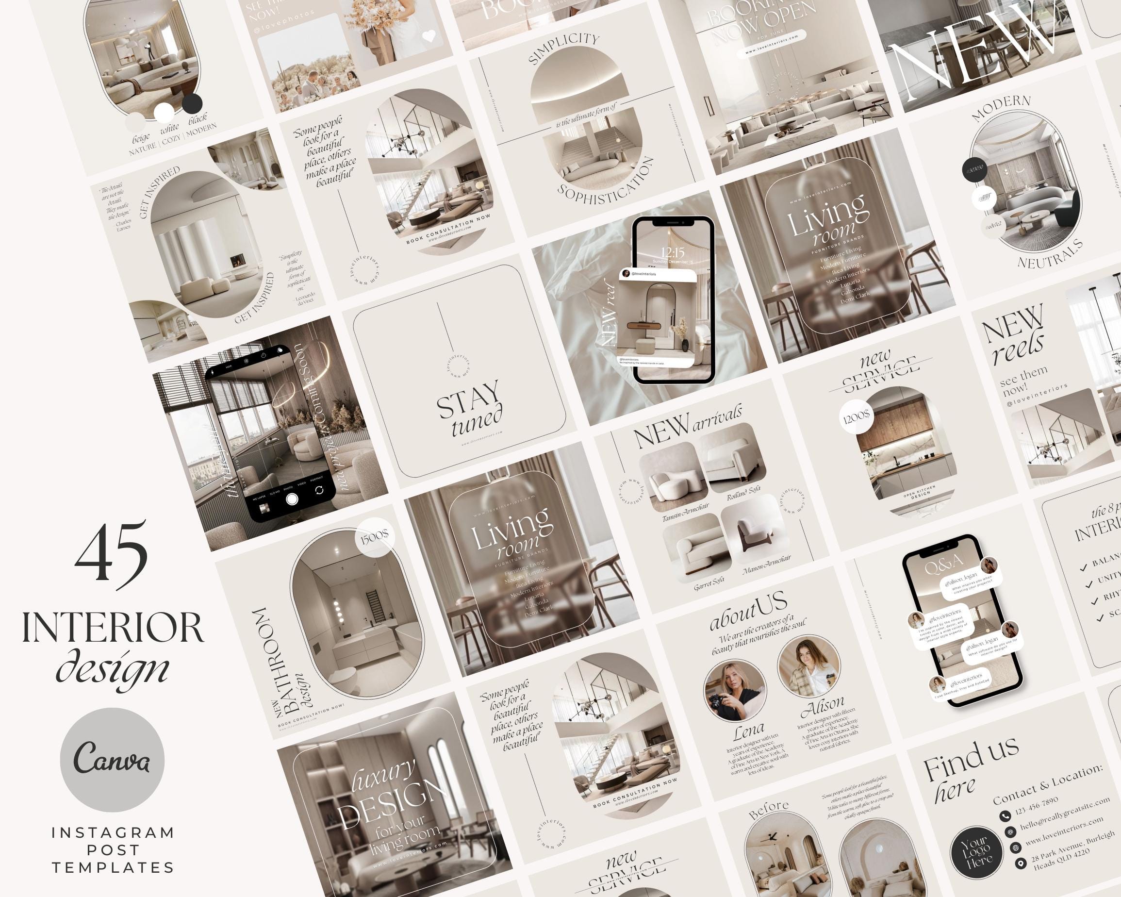 Interior Design Instagram Posts Canva Templates for Architect Instagram ...