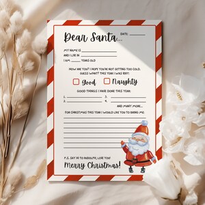 Lista de Navidad Descarga digital / Carta imprimible a Santa / Querido Santa / Lista de deseos de regalos / Carta del niño a Santa / Boletín de Navidad