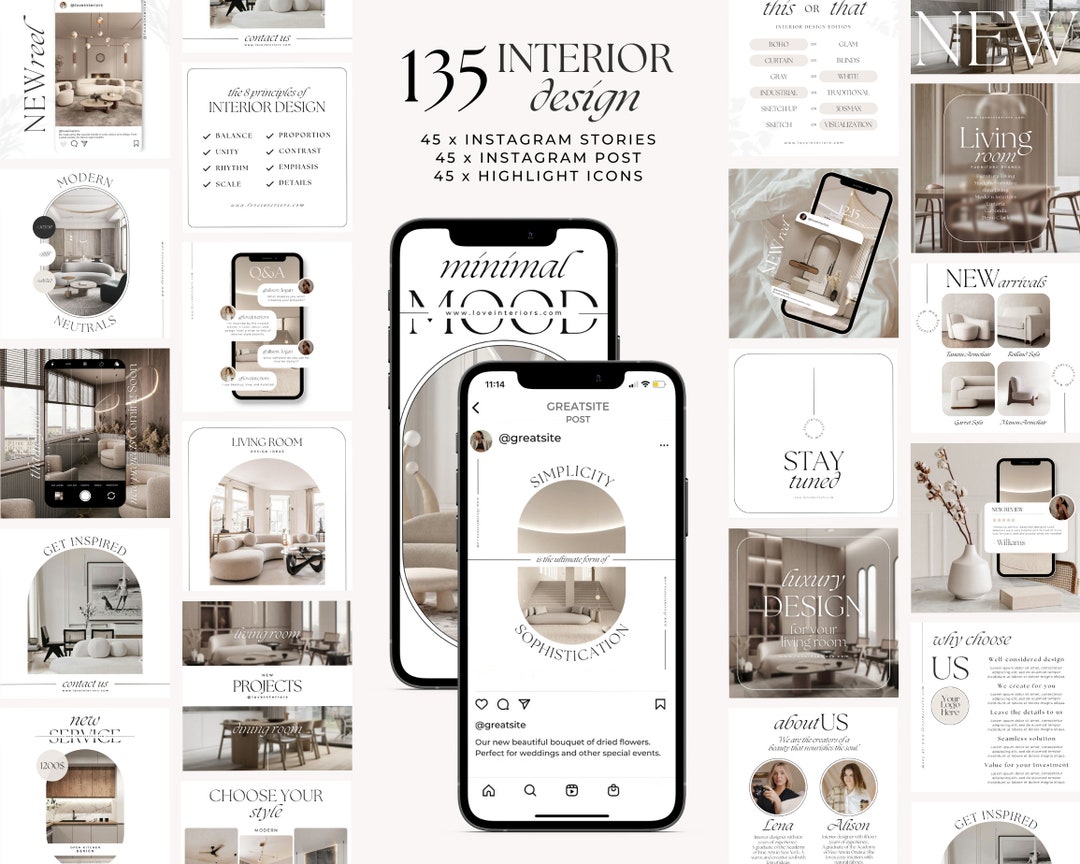 Interior Design Instagram Templates / Canva Template Bundle / Aesthetic ...