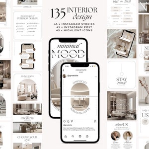 Interior Design Instagram Templates / Canva Template Bundle / Aesthetic Instagram Post, Story, Highlight Icons / Architect Interior Designer