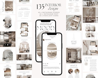 Interior Design Instagram Templates / Canva Template Bundle / Aesthetic Instagram Post, Story, Highlight Icons / Architect Interior Designer