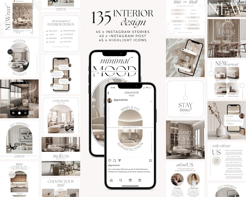 Interior Design Instagram Templates / Canva Template Bundle / Aesthetic ...