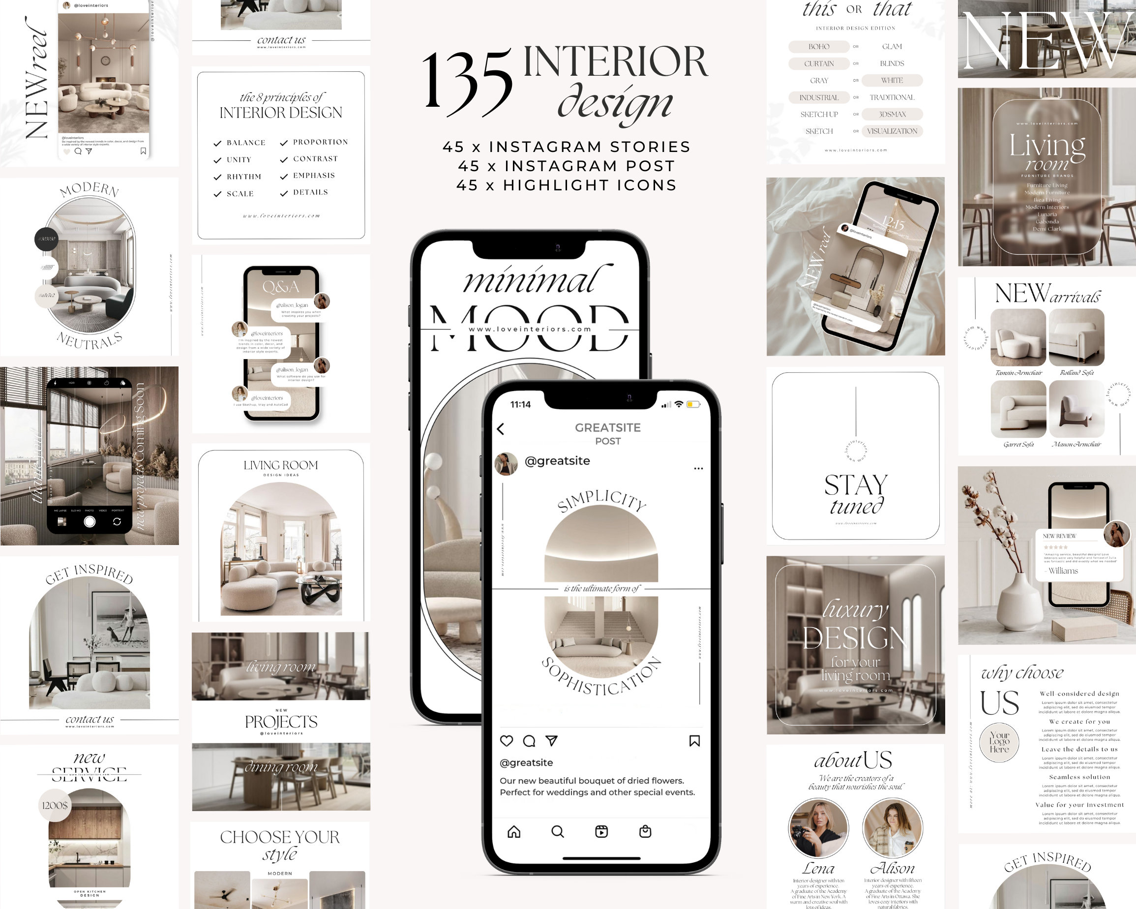 Interior Design Instagram Templates / Canva Template Bundle / Aesthetic ...