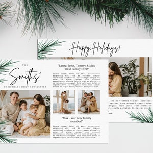 Weihnachts-Newsletter-Vorlage, Familienjahr im Rückblick, Feiertags-Newsletter-Karte, Postkarten-Canva-Vorlage, Weihnachtsfoto-Collage-Postkarte