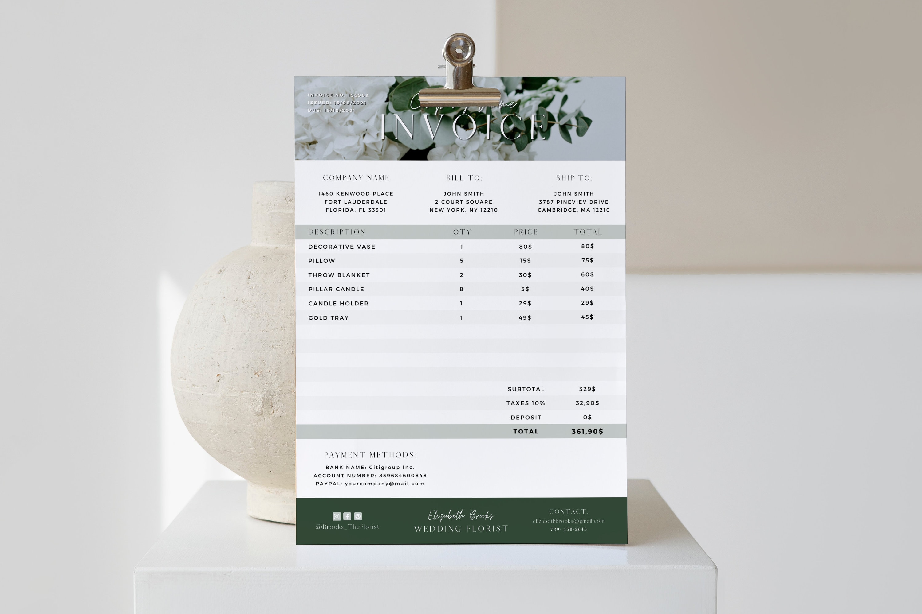 Invoice Template / Wedding Florist Business Form / Editable Billing ...
