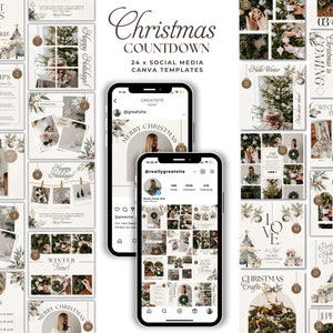 Christmas Instagram Post Templates / Holiday Social Media Templates / Watercolor Advent Calendar / Christmas Countdown / Xmas Facebook Posts