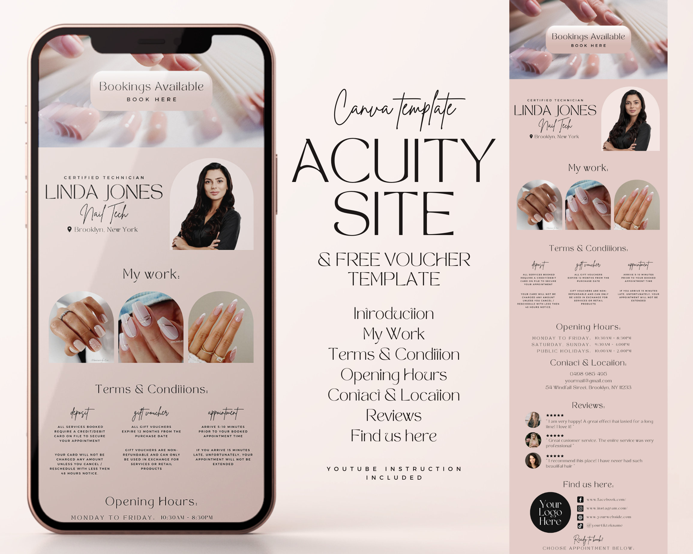 Acuity スケジュール テンプレート / 予約サイト テンプレート / ネイル テック Aacuity サイト Canva テンプレート /  DIY オンライン予約 Web サイト / ネイルの予約 - Etsy 日本