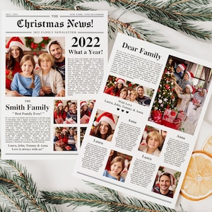 Resumen del año / Boletín de Navidad / Plantilla Canva / Tarjeta de Navidad / Carta de Navidad / Periódico familiar / Carta navideña imprimible