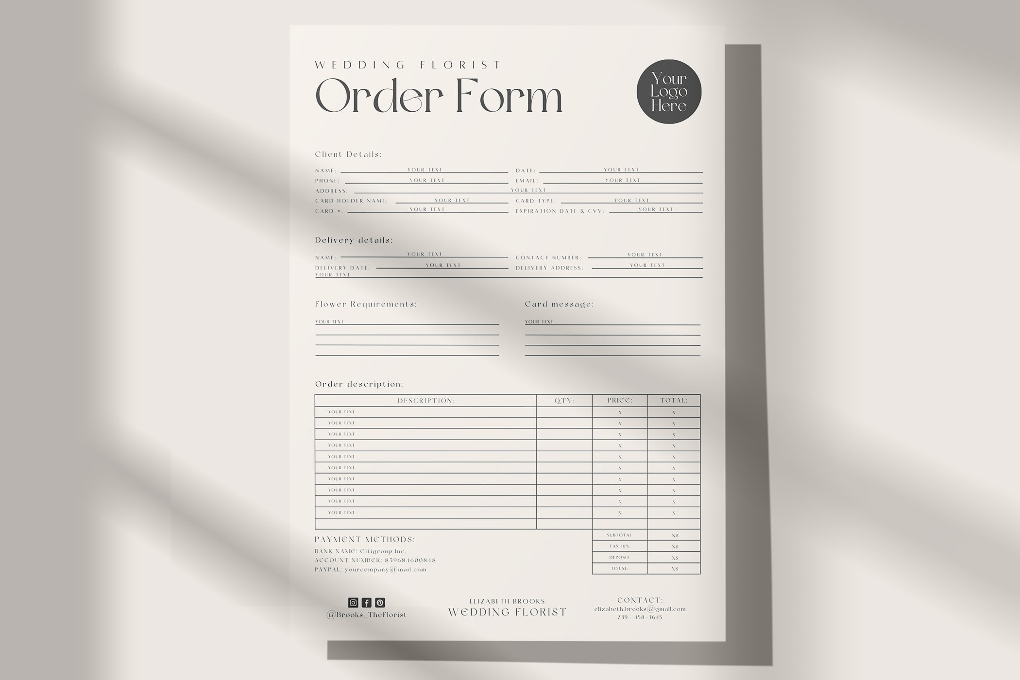 Florist Order Form Template / Canva Order Forms for Florist / - Etsy