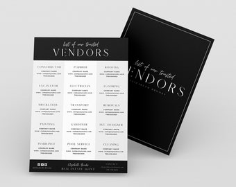 Vendor List, Editable Template, Real Estate Marketing, Trusted Vendors List, Wholesale, Realtor Branding, Real Estate Vendors Flyer, Canva