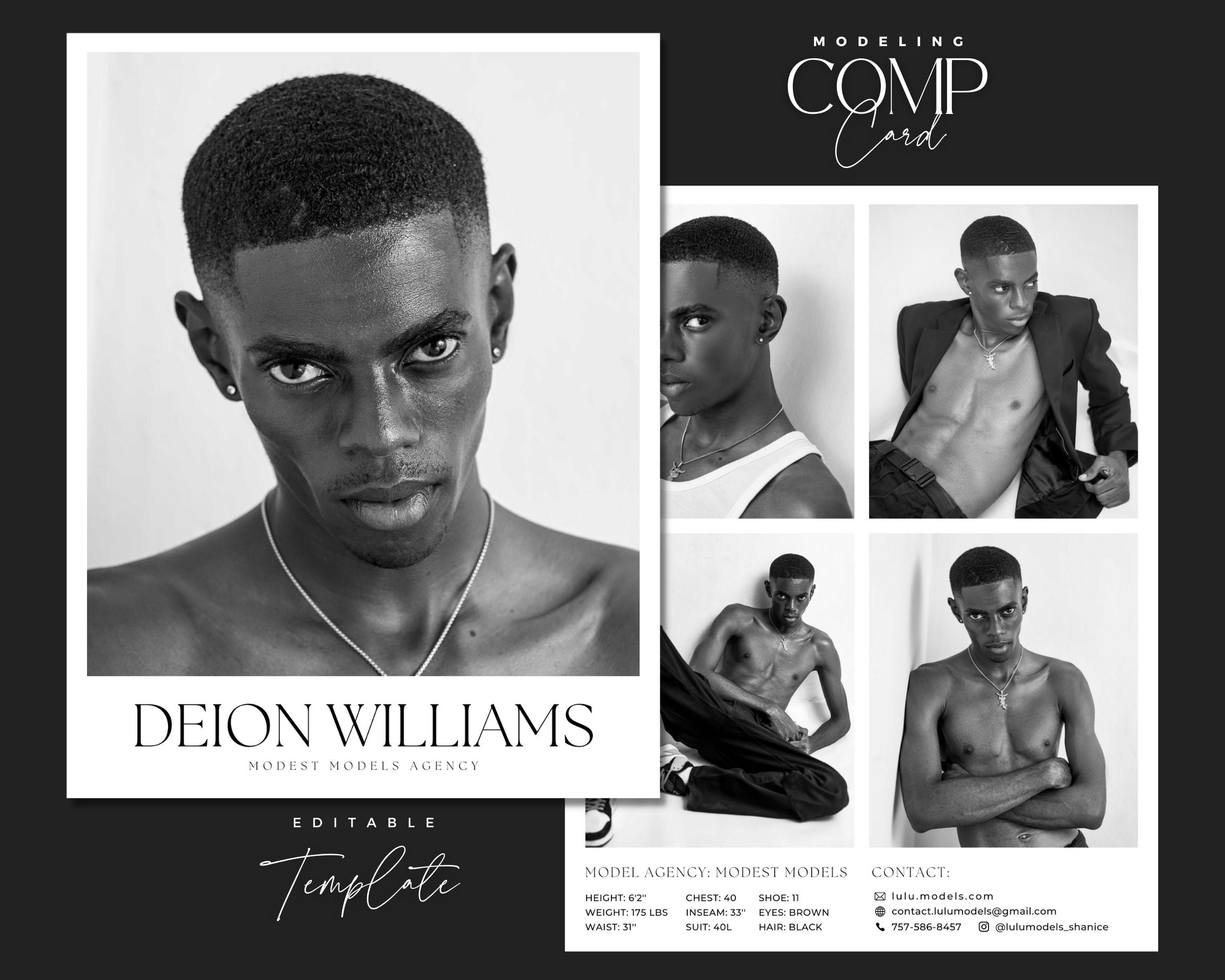 Male Model Comp Card / Canva Template / Actor Men's - Etsy Sweden