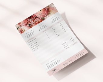 Invoice Template / Pink Floral Invoice / Business Form for Real Estate / Editable Receipt for Wedding Planner / Wholesale Template / Print