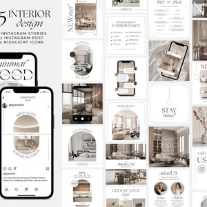 Interior Design Instagram Templates / Canva Template Bundle / Aesthetic ...