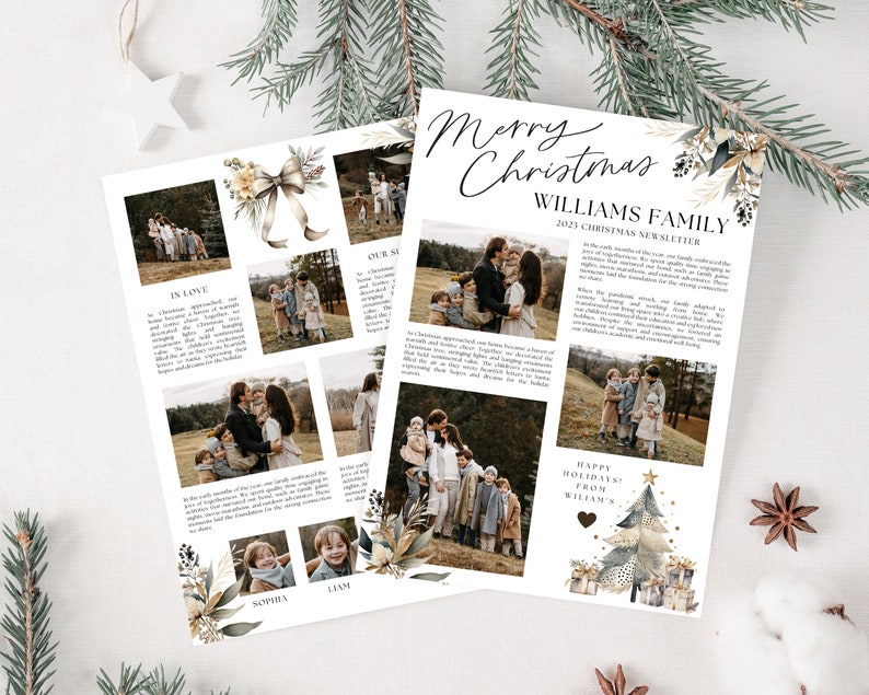 May include: A Christmas newsletter from the Williams family featuring photos of the family and their children. The newsletter includes a message about their year and a festive greeting.