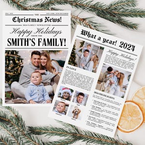 Weihnachts-Newsletter Vorlage / Familienjahr im Rückblick / Feiertags-Zeitschriftvorlage / Canva-Vorlage / Bearbeitbare Weihnachtsfotocollage