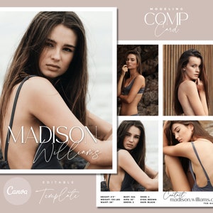 Model Comp Card / Canva Template / Fashion Model Zed Card / Model Portfolio Template / Monochrome Fashion Portfolio