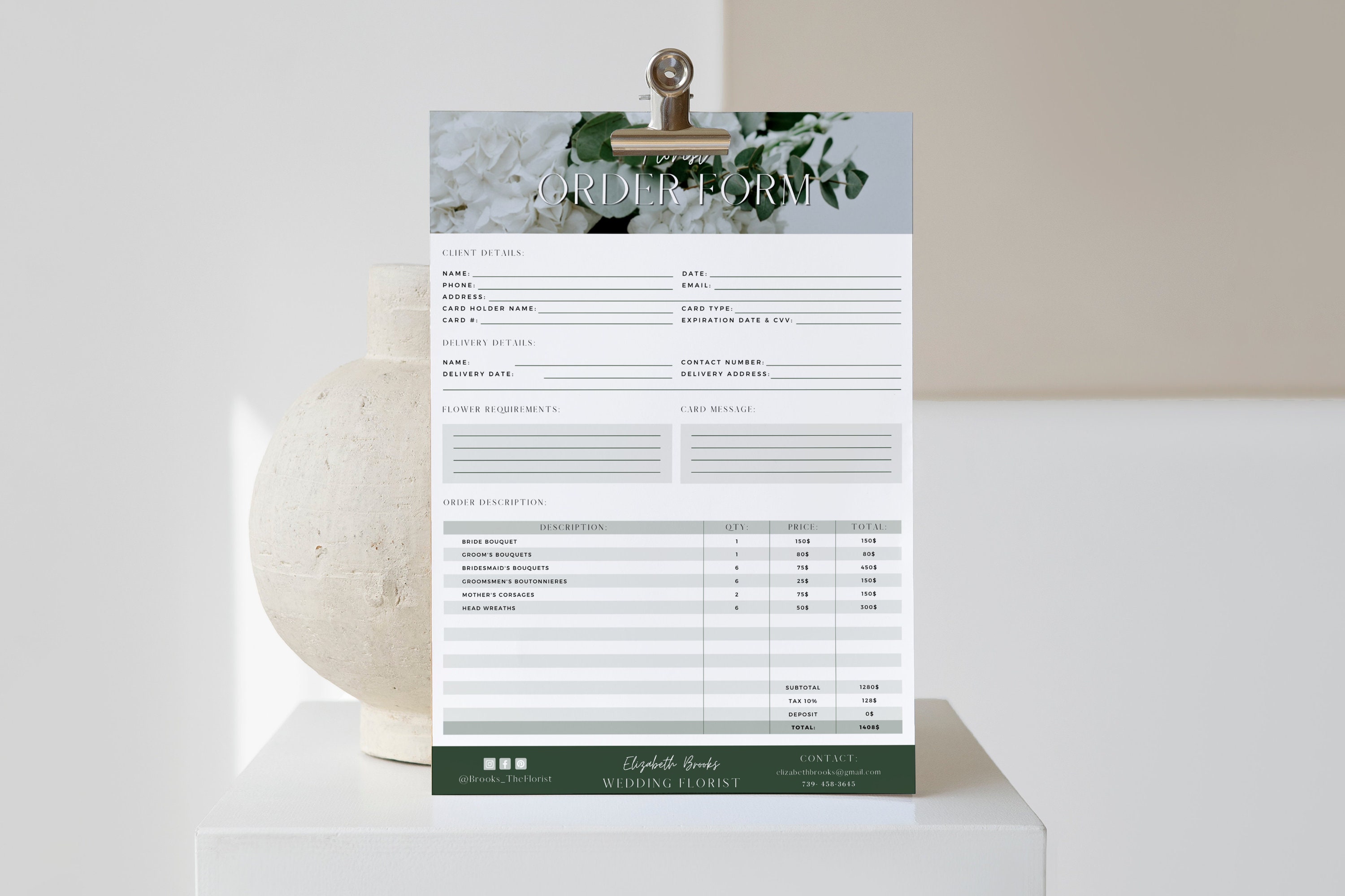 Florist Order Form Template, Canva Order Forms for Florist, Editable ...