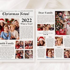 Boletim informativo de Natal / Modelo Canva / Cartão de Natal em revisão / Carta de Natal / Jornal da família / Carta de férias para impressão