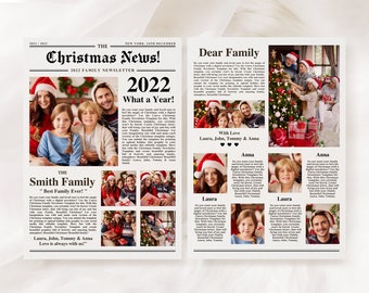 Christmas Newsletter /  Canva Template / Year in Review Christmas Card / Christmas Letter / Family Newspaper / Printable Holiday Letter