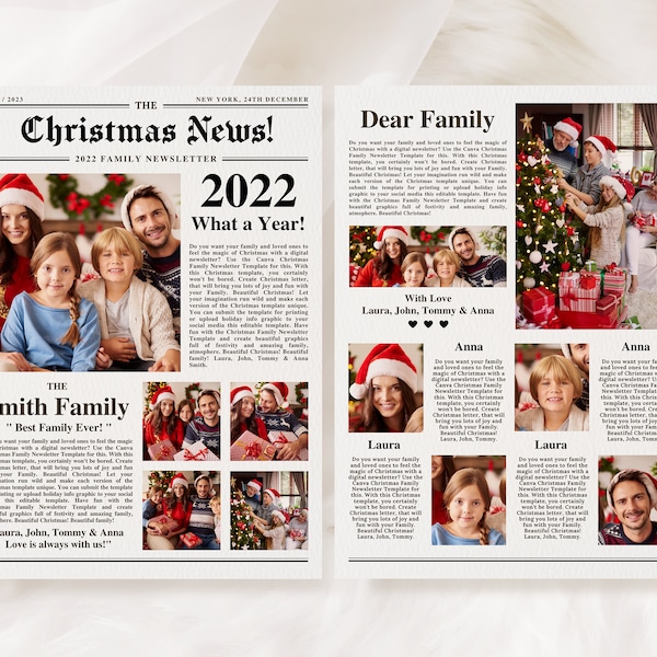 Christmas Newsletter /  Canva Template / Year in Review Christmas Card / Christmas Letter / Family Newspaper / Printable Holiday Letter