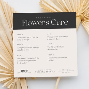 Fresh Cut Flowers Care, Florist Care Instructions Canva Template, Florist Enclosure Card, Editable Florist forms, Fresh Flowers Care Guide