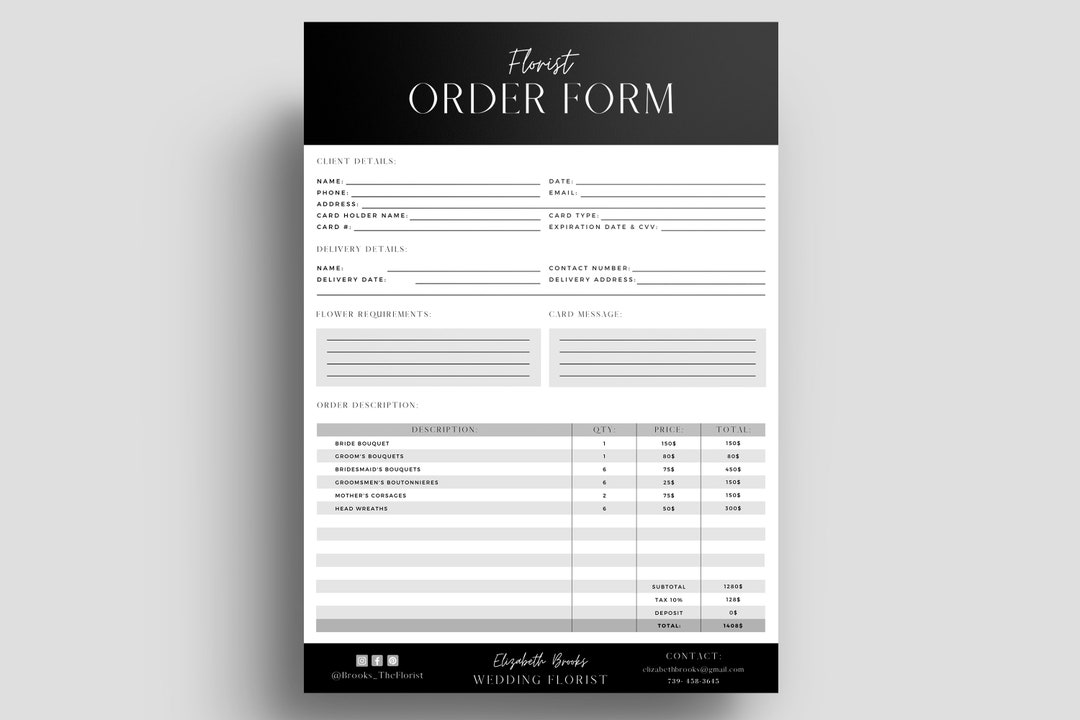 Florist Order Form Template, Canva Order Forms for Florist, Editable ...