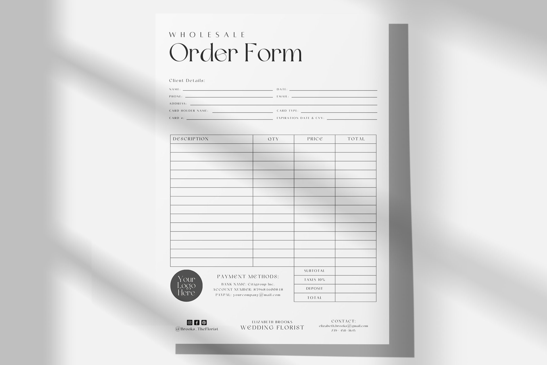 Wholesale Order Form Template / Canva Order Forms / Editable Etsy