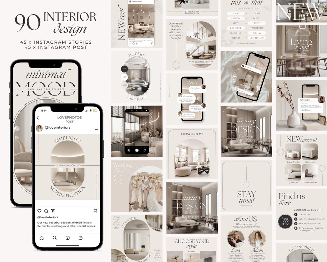 Interior Design Instagram Templates / Canva Template Bundle / Aesthetic ...