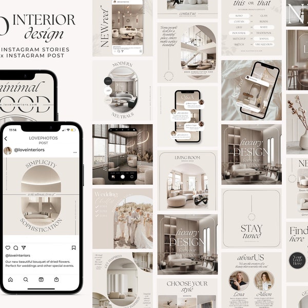 Interieurontwerp Instagram-sjablonen / Canva-sjabloonbundel / Esthetische Instagram-post en -verhaal / Architect Interieurstylist-ontwerper
