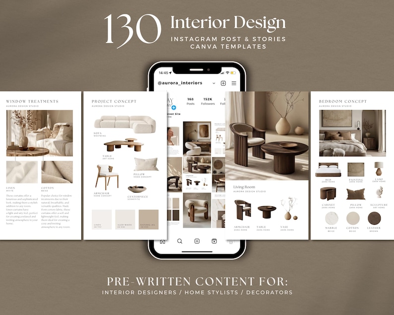Interior Design Canva Templates / Instagram Post & Story Bundle ...
